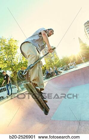 Stock Image - City scooter, Skate park, Vitoria Gasteiz, Araba, Basque Country, Spain. Fotosearch