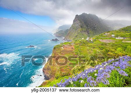 Stock Photo - Cliff coastline near Ponta Delgada, Madeira, Portugal.. Fotosearch