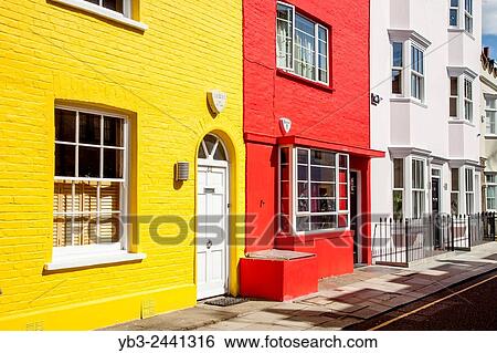 Stock Photograph - Colourful Houses off The King's Road, Chelsea, London, England.. Fotosearch