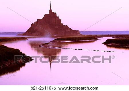Stock Photography - Couesnon river and Mont Saint Michel, Manche, Normandy, France. Fotosearch