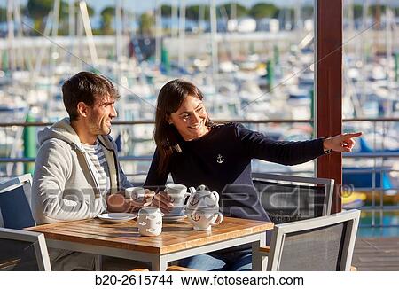 Picture - Couple in the Marina. Port. Hondarribia. Gipuzkoa. Basque Country. Spain. Fotosearch