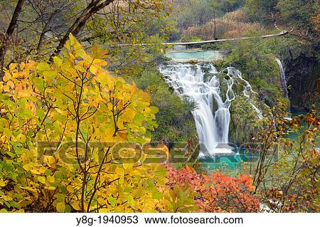 Croatia - autumn view of Plitvice Lakes National Park, waterfall between lakes, Plitvice, central Croatia, UNESCO. View Large Photo Image Stock Image - Croatia - autumn view of Plitvice Lakes National Park, waterfall between lakes, Plitvice, central Croatia, UNESCO.. Fotosearch