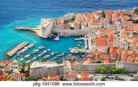 Croatia - Dubrovnik, Old Town, aerial view from Mount Srd hill, Dalmatia, Croatia. View Large Photo Image Stock Photograph - Croatia - Dubrovnik, Old Town, aerial view from Mount Srd hill, Dalmatia, Croatia.. Fotosearch
