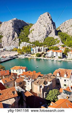Croatia - Makarska Riviera, aerial view of Omis Village, Dalmatia, Croatia. View Large Photo Image Stock Photograph - Croatia - Makarska Riviera, aerial view of Omis Village, Dalmatia, Croatia.. Fotosearch