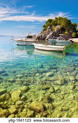 Stock Image - Croatia - Makarska Riviera, beach at Brela Village, Dalmacia, Croatia.. Fotosearch
