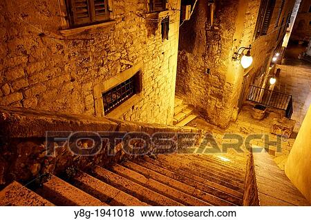 Croatia - Sibenik, the Old Town street by night, Dalmatia, Croatia. View Large Photo Image Stock Photo - Croatia - Sibenik, the Old Town street by night, Dalmatia, Croatia.. Fotosearch