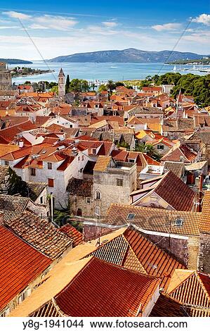 Croatia - Trogir Old Town, aerial view from Belltower of Catheral of St Lawrence, Dalmatia, Croatia. View Large Photo Image Picture - Croatia - Trogir Old Town, aerial view from Belltower of Catheral of St Lawrence, Dalmatia, Croatia.. Fotosearch
