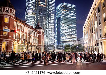 Crosswalk in Marunouchi, at left Tokyo Station, Marunouchi, Tokyo, Japan. View Large Photo Image Stock Photograph - Crosswalk in Marunouchi, at left Tokyo Station, Marunouchi, Tokyo, Japan.. Fotosearch