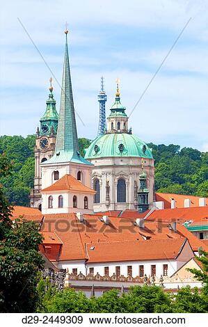 Czech Repunlic, Prague - Spires of Lesser Quarter and St. Nicholas Church. View Large Photo Image Stock Photo - Czech Repunlic, Prague - Spires of Lesser Quarter and St. Nicholas Church.. Fotosearch