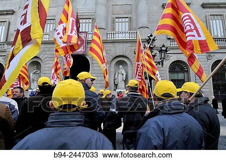 Demonstration of labor protest. Sant Jaume square. Ciutat Vella. Ghotic ßrea. Barcelona. Catalonia. Spain. View Large Photo Image Stock Image - Demonstration of labor protest. Sant Jaume square. Ciutat Vella. Ghotic ßrea. Barcelona. Catalonia. Spain.. Fotosearch