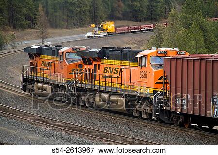 Distributed power units at the back of a BNSF train at Scribner, Washington, USA. View Large Photo Image Stock Photo - Distributed power units at the back of a BNSF train at Scribner, Washington, USA.. Fotosearch