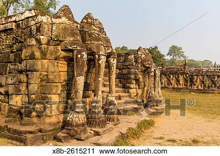 Elephant carvings in the Elephant Terrace in Angkor Thom, Angkor, Siem Reap Province, Cambodia, Khmer. View Large Photo Image Stock Image - Elephant carvings in the Elephant Terrace in Angkor Thom, Angkor, Siem Reap Province, Cambodia, Khmer.. Fotosearch