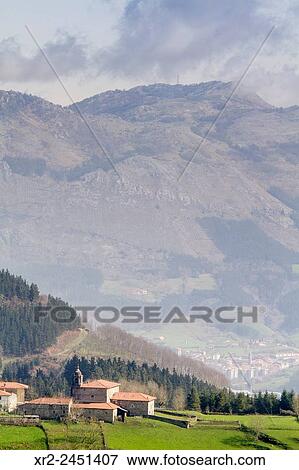 Stock Photo - Elosua and Azkoitia village at the back, Bergara, Gipuzkoa, Basque Country.. Fotosearch