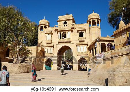 Entrance gate of Gadi Sagar lake, Jaisalmer, India. View Large Photo Image Stock Image - Entrance gate of Gadi Sagar lake, Jaisalmer, India.. Fotosearch