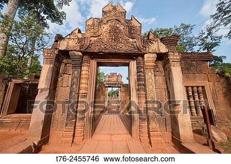 Stock Photograph - Entry to the Banteay Srei temple at Angkor Wat in Siem Reap, Cambodia.. Fotosearch