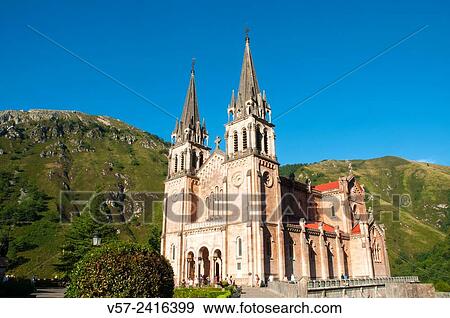 Facade of the Basilica. Covadonga, Asturias, Spain. View Large Photo Image Stock Photo - Facade of the Basilica. Covadonga, Asturias, Spain.. Fotosearch