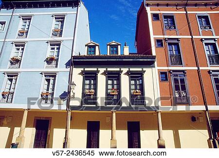 Facades in Plaza del Fontan. Oviedo, Spain. View Large Photo Image Stock Photography - Facades in Plaza del Fontan. Oviedo, Spain.. Fotosearch