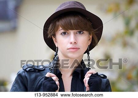 Fancy young woman portrait with stylish hat View Large Photo Image Picture - Fancy young woman portrait with stylish hat. Fotosearch