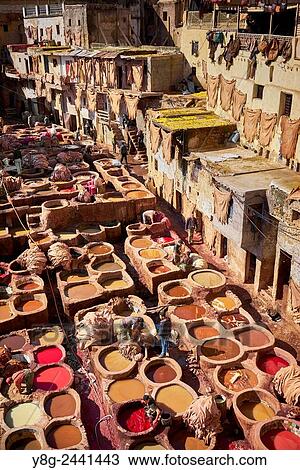 Fez. Chouwara traditional leather tannery in Old Fez. Morocco. View Large Photo Image Stock Image - Fez. Chouwara traditional leather tannery in Old Fez. Morocco.. Fotosearch