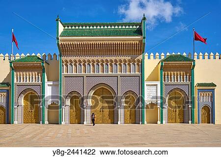 Fez, Royal Palace (Jdid Dar El Makhzen), the main portal richly decorated stucco and mosaic. Morocco. View Large Photo Image Stock Image - Fez, Royal Palace (Jdid Dar El Makhzen), the main portal richly decorated stucco and mosaic. Morocco.. Fotosearch