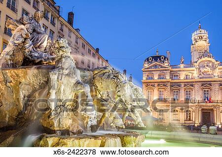 Fountaine Bartholdi and Hotel de Ville in Place des Terreaux, Lyon, Rh? ne, France. View Large Photo Image Stock Photo - Fountaine Bartholdi and Hotel de Ville in Place des Terreaux, Lyon, Rh? ne, France.. Fotosearch
