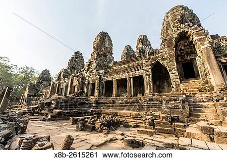 Four-faced towers in Prasat Bayon, Angkor Thom, Angkor, Siem Reap Province, Cambodia, Khmer. View Large Photo Image Stock Image - Four-faced towers in Prasat Bayon, Angkor Thom, Angkor, Siem Reap Province, Cambodia, Khmer.. Fotosearch