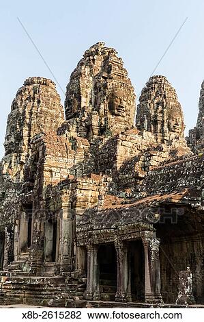 Four-faced towers in Prasat Bayon, Angkor Thom, Angkor, Siem Reap Province, Cambodia, Khmer. View Large Photo Image Stock Image - Four-faced towers in Prasat Bayon, Angkor Thom, Angkor, Siem Reap Province, Cambodia, Khmer.. Fotosearch