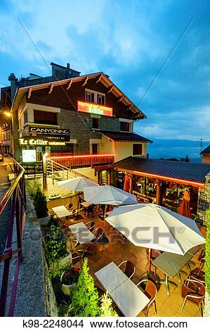 France, French Pyrenees, French Cerdanya, Capcir, Font Romeu, Restaurant patio at dusk View Large Photo Image Picture - France, French Pyrenees, French Cerdanya, Capcir, Font Romeu, Restaurant patio at dusk. Fotosearch