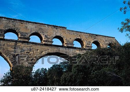 France, Provence, Pont du Gard, Roman Aqueduct. View Large Photo Image Stock Photo - France, Provence, Pont du Gard, Roman Aqueduct.. Fotosearch