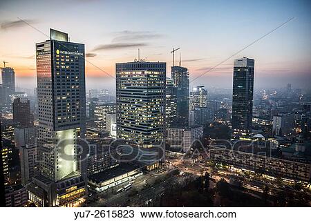 From left: InterContinental Hotel, Warsaw Financial Center, Spektrum Tower, Q22 and Cosmopolitan building in Warsaw, Poland. View Large Photo Image Stock Image - From left: InterContinental Hotel, Warsaw Financial Center, Spektrum Tower, Q22 and Cosmopolitan building in Warsaw, Poland.. Fotosearch