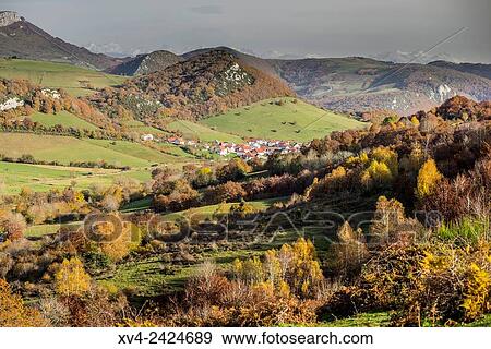 Stock Photo - Garralda panoramic views in Autumn. Navarre, Spain.. Fotosearch