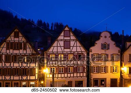 Stock Image - Germany, Baden-Wurttemburg, Black Forest, Schiltach, traditional building details, dawn.. Fotosearch