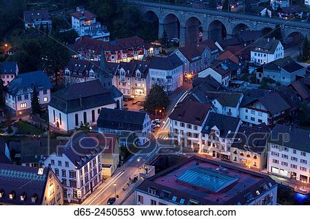 Germany, Baden-Wurttemburg, Black Forest, Hornberg, elevated town view, dusk. View Large Photo Image Stock Image - Germany, Baden-Wurttemburg, Black Forest, Hornberg, elevated town view, dusk.. Fotosearch