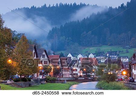 Germany, Baden-Wurttemburg, Black Forest, Schiltach, town view along the riverfront, dawn. View Large Photo Image Stock Photo - Germany, Baden-Wurttemburg, Black Forest, Schiltach, town view along the riverfront, dawn.. Fotosearch
