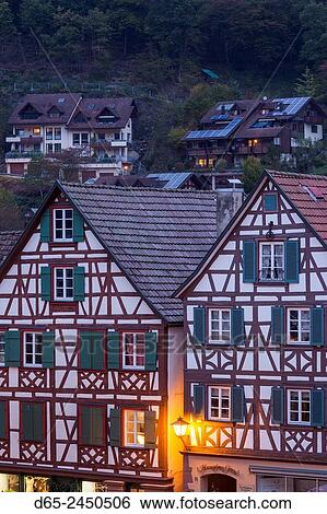 Germany, Baden-Wurttemburg, Black Forest, Schiltach, traditional building details, dawn. View Large Photo Image Stock Photograph - Germany, Baden-Wurttemburg, Black Forest, Schiltach, traditional building details, dawn.. Fotosearch