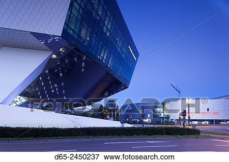 Germany, Baden-Wurttemburg, Stuttgart-Zuffenhausen, Porsche Car Museum, dawn. View Large Photo Image Stock Photo - Germany, Baden-Wurttemburg, Stuttgart-Zuffenhausen, Porsche Car Museum, dawn.. Fotosearch