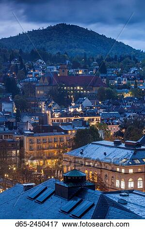 Germany, Baden-Wurttemburg, Baden-Baden, elevated town view, dusk. View Large Photo Image Stock Photo - Germany, Baden-Wurttemburg, Baden-Baden, elevated town view, dusk.. Fotosearch