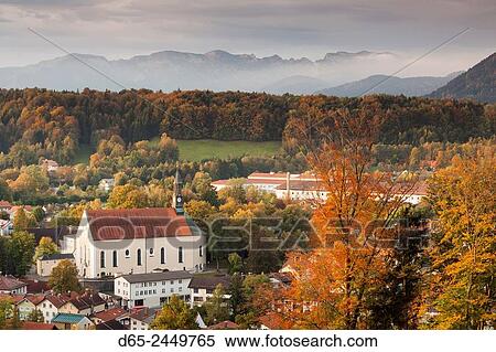 Germany, Bavaria, Bad Tolz, elevated town view from the Kalvarienberg, morning, fall. View Large Photo Image Stock Photography - Germany, Bavaria, Bad Tolz, elevated town view from the Kalvarienberg, morning, fall.. Fotosearch