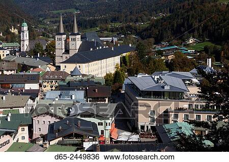 Germany, Bavaria, Berchtesgaden, elevated town view with mountains. View Large Photo Image Stock Photograph - Germany, Bavaria, Berchtesgaden, elevated town view with mountains.. Fotosearch
