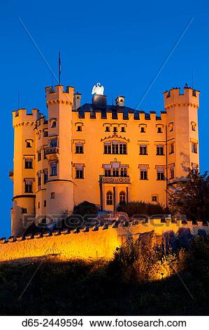 Germany, Bavaria, Hohenschwangau, Schloss Hohenschwangau castle, dawn. View Large Photo Image Picture - Germany, Bavaria, Hohenschwangau, Schloss Hohenschwangau castle, dawn.. Fotosearch