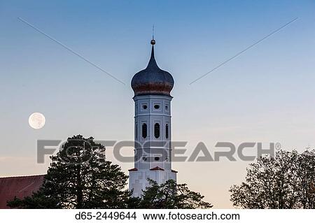 Germany, Bavaria, Hohenschwangau, St. Coloman church, dawn with moonset. View Large Photo Image Picture - Germany, Bavaria, Hohenschwangau, St. Coloman church, dawn with moonset.. Fotosearch