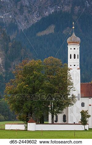 Germany, Bavaria, Hohenschwangau, St. Coloman church, dawn. View Large Photo Image Stock Image - Germany, Bavaria, Hohenschwangau, St. Coloman church, dawn.. Fotosearch