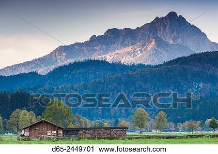 Germany, Bavaria, Hohenschwangau, landscape with the Tannheimer Mountains, dawn. View Large Photo Image Stock Image - Germany, Bavaria, Hohenschwangau, landscape with the Tannheimer Mountains, dawn.. Fotosearch