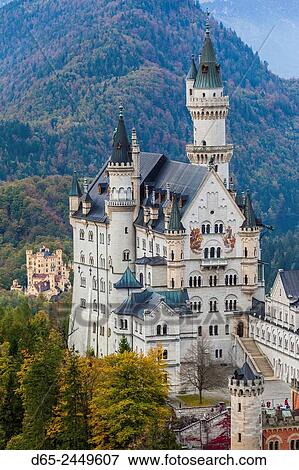 Germany, Bavaria, Hohenschwangau, Schloss Neuschwanstein castle, elevated view, fall. View Large Photo Image Stock Photo - Germany, Bavaria, Hohenschwangau, Schloss Neuschwanstein castle, elevated view, fall.. Fotosearch