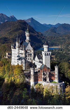 Germany, Bavaria, Hohenschwangau, Schloss Neuschwanstein castle, elevated view, fall. View Large Photo Image Stock Photo - Germany, Bavaria, Hohenschwangau, Schloss Neuschwanstein castle, elevated view, fall.. Fotosearch
