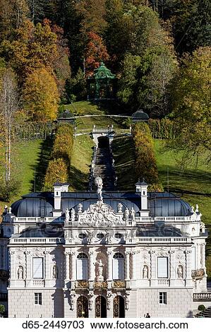 Germany, Bavaria, Linderhof, Schloss Linderhof palace, elevated view. View Large Photo Image Stock Image - Germany, Bavaria, Linderhof, Schloss Linderhof palace, elevated view.. Fotosearch