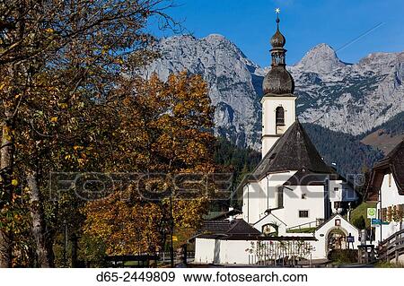 Stock Photo - Germany, Bavaria, Ramsau, Ramsau church, fall.. Fotosearch
