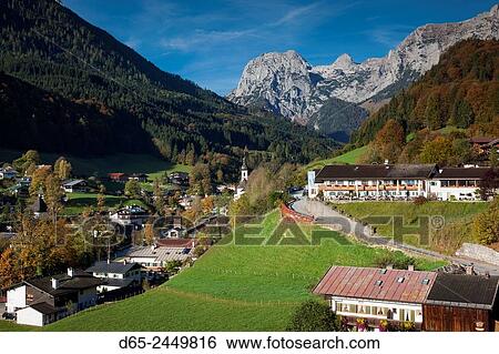 Germany, Bavaria, Ramsau, town elevated view, fall. View Large Photo Image Stock Photograph - Germany, Bavaria, Ramsau, town elevated view, fall.. Fotosearch
