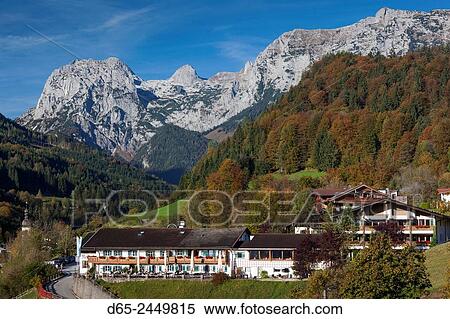 Germany, Bavaria, Ramsau, town elevated view, fall. View Large Photo Image Stock Photography - Germany, Bavaria, Ramsau, town elevated view, fall.. Fotosearch