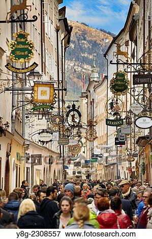 Getreidegasse Street, Salzburg, Austria. View Large Photo Image Stock Photo - Getreidegasse Street, Salzburg, Austria.. Fotosearch